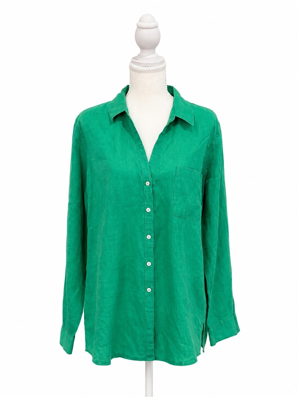 Sigrid Olsen 100% Linen Green Button Front Shirt – Size XL